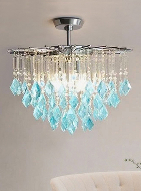 SY浪漫蓝色叶雨水晶吸顶灯欧法式轻奢别墅客厅灯餐厅书房间卧室灯