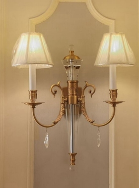 SY奢华全铜水晶锥柱壁灯欧美法式双头别墅卧室餐厅客厅背景墙壁灯