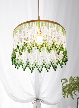 SY法式全铜绿色水晶吊灯欧式浪漫轻奢公主女儿房衣帽间床头卧室灯