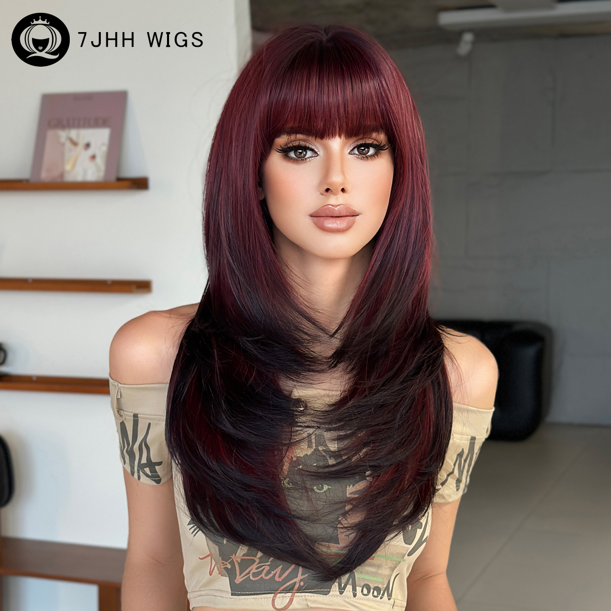 7jhhwigs假发网红lolita日系渐变长直发全头套高层次无痕隐形挑染