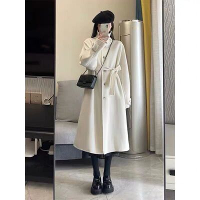 秋冬新款赫本风毛呢大衣女中长款韩版时尚气质宽松高级感呢子外套