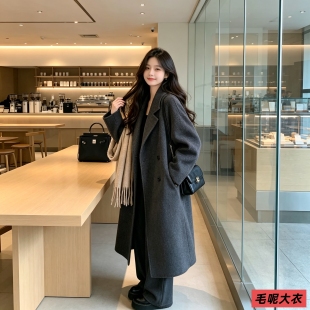 韩系赫本风仿羊绒毛呢外套女秋冬中长款时尚显瘦气质过膝呢子大衣