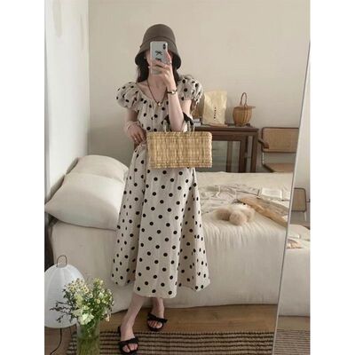 法式御姐度假风复古波点连衣裙