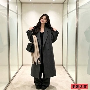 韩系赫本风仿羊绒毛呢外套女秋冬中长款时尚显瘦气质过膝呢子大衣
