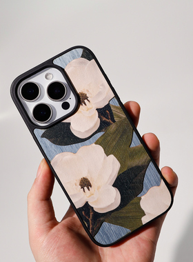 明星春夏同款冷淡风原木质magsafe磁吸手机壳适用于苹果17三星S25ultra全包iphone15ProMax小众防摔保护壳