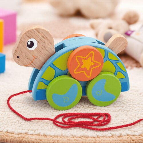 VIGA拖拉乌龟爬行拉绳玩具木制
