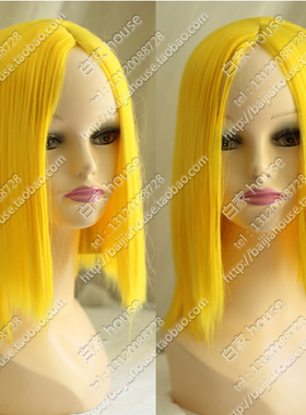 COS假发 中分带头皮无刘海 中长直发 柠檬黄 动漫假发 蛋黄色MSN
