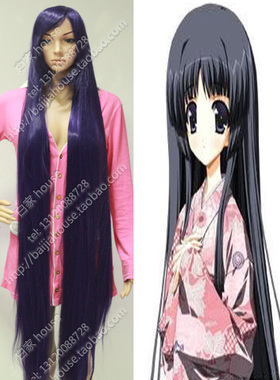 藤姫 蓝紫色150CM 直发高温丝加长加厚刘海 古装动漫cosplay假发