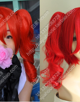 vocaloid/重音Teto大红色/虎卡罗马卷cosplay假发 分体式马尾假发