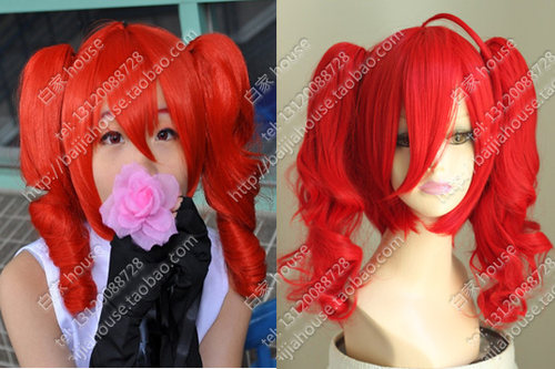 vocaloid/重音Teto大红色/虎卡罗马卷cosplay假发 分体式马尾假发