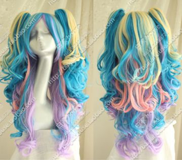 cos假发 青色大波浪卷发 御姐 VR视觉lolita 主体+虎口夹子