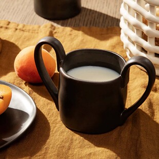 丹麦Ferm Living侘寂风手工陶制马克杯咖啡杯 双柄儿童水杯牛奶杯