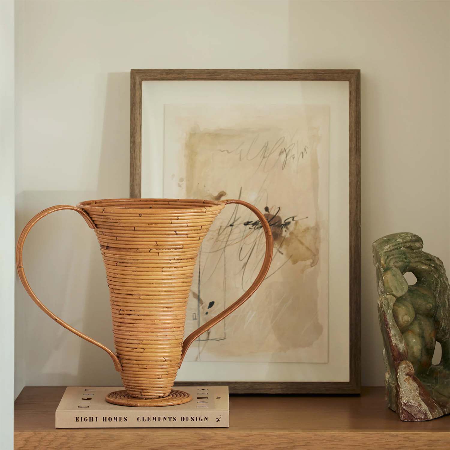 丹麦ferm living amphora vase藤编织双耳花瓶花器装饰侘寂度假风