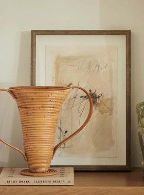 丹麦 ferm living amphora vase藤编双耳花瓶花器装饰侘寂度假风