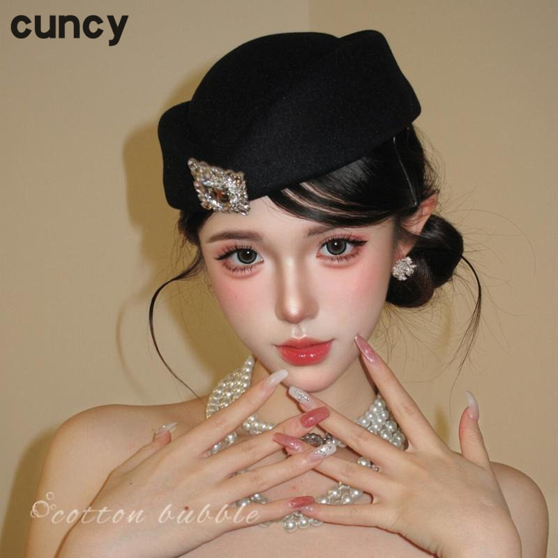CUNCY赫本风黑色贝雷帽法式帽子