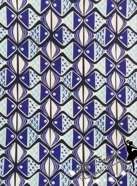 85g半米 宽幅1.5米 欧美VB蓝色鱼 纯棉平纹布料 面料手工