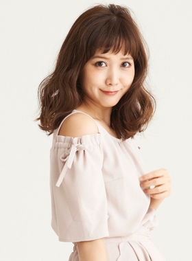 夏季MJ原单日系甜美露肩蝴蝶结短袖上衣抽褶圆领纯色套头雪纺衬衫