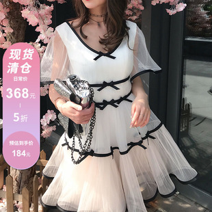 泰国潮牌公主仙气黑白拼接减龄礼服A字连衣裙实 新款 春季 冰冰来了