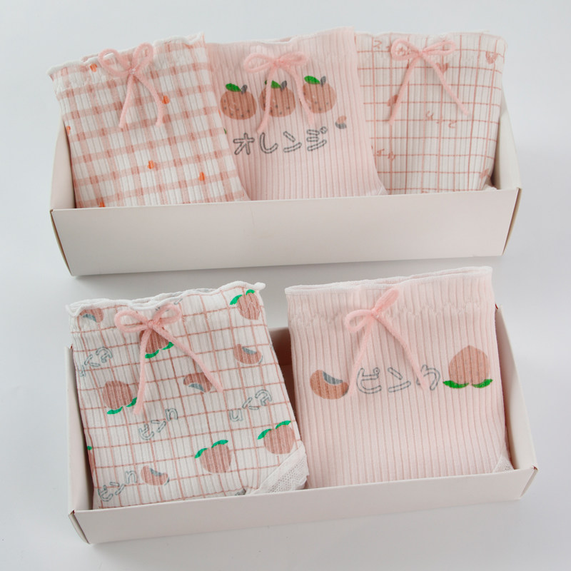 5条夏季蜜桃内裤女纯棉螺纹中腰大码包臀日系少女可爱甜美三角裤,女士内衣/男士内衣/家居服,女三角裤,淘宝优惠券,粉丝福利购,淘宝优惠卷