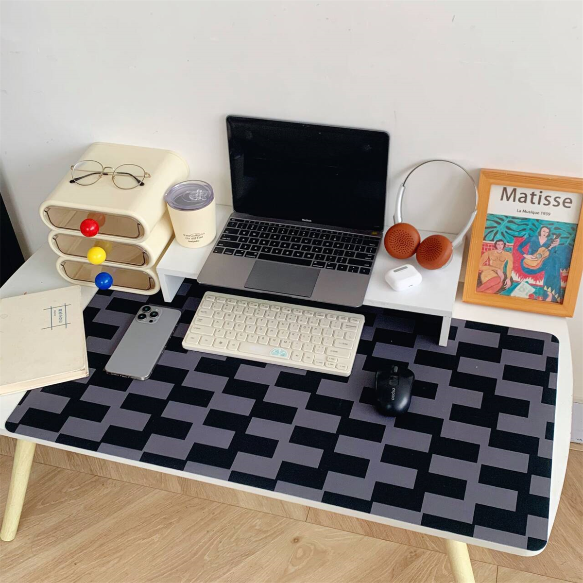 正面丝滑！背面防滑！大尺寸棋盘格鼠标垫家用办公桌面保护垫子