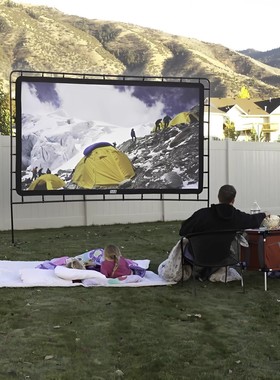 性价比天花板！出欧美户外简易金属投影幕布支架防风露营室外投影布家用折叠幕布露天电影布96寸大尺寸