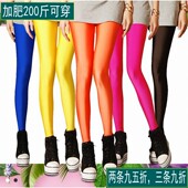 包邮 胖MM夏季 大码 冰丝荧光裤 薄200斤穿 糖果色光泽九分打底裤