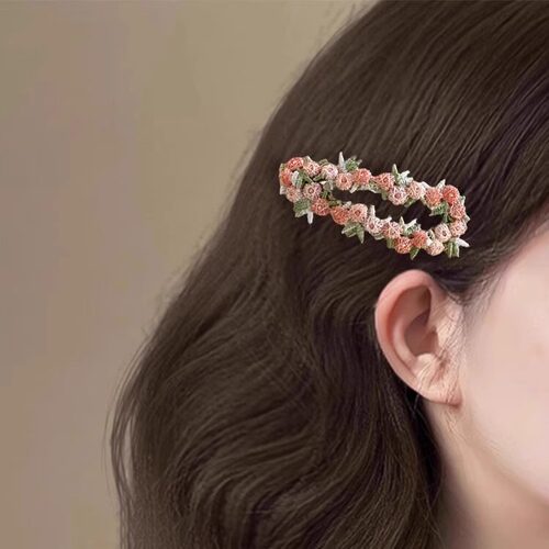 感粉色花朵发夹女2025新款甜美爱心bb夹前额侧边刘海发卡头饰