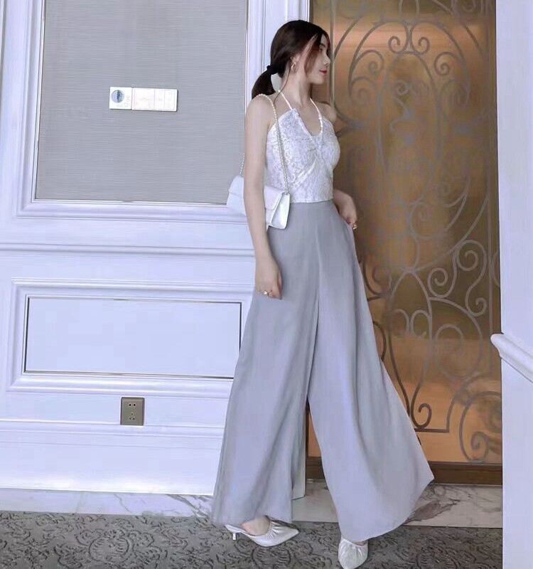 闽媳设计师款2024夏季气质修身蕾丝上衣宽松休闲阔腿裤时尚套装女