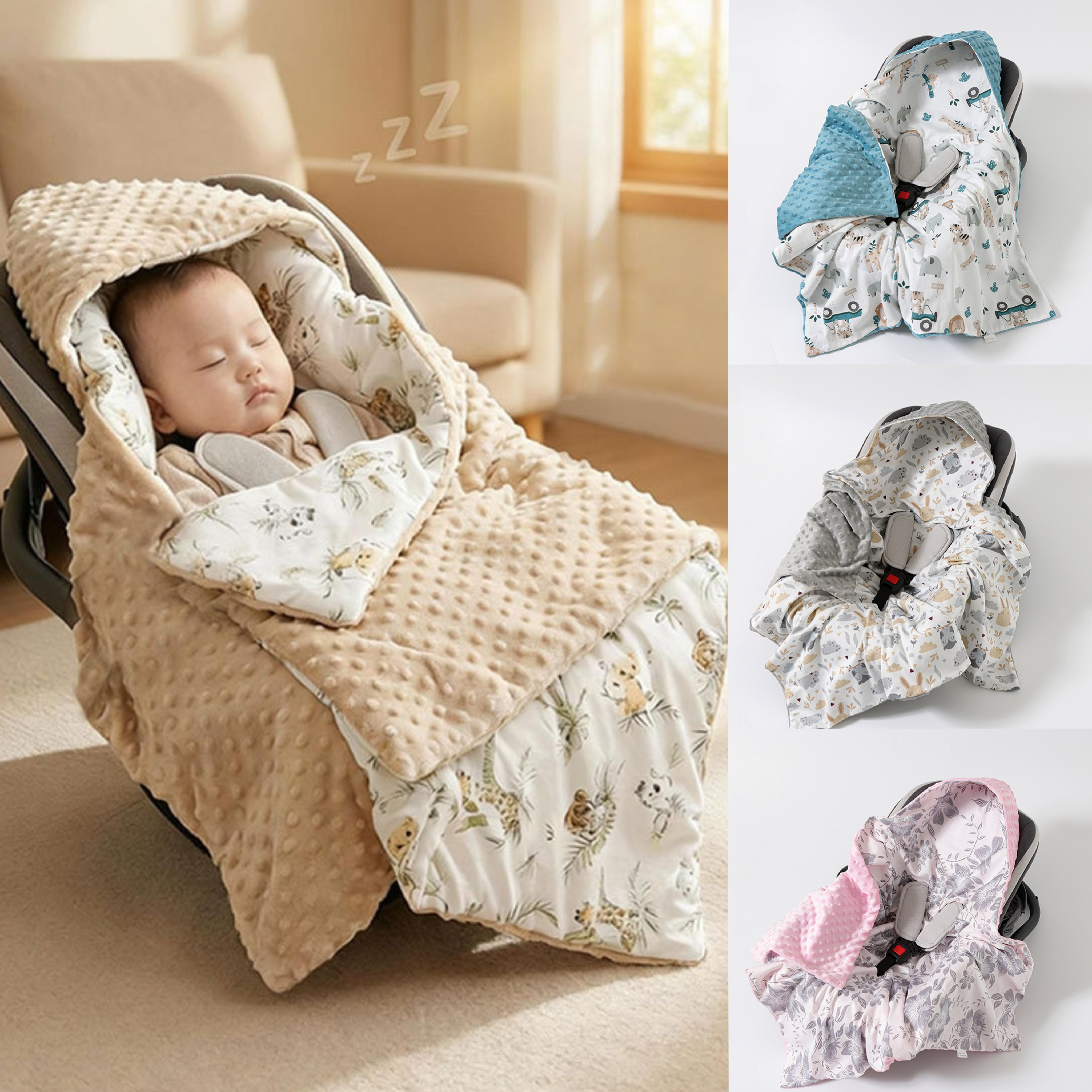 欧美新生儿手提篮盖毯小被子秋冬宝宝安全座椅毯子豆豆绒安抚包被