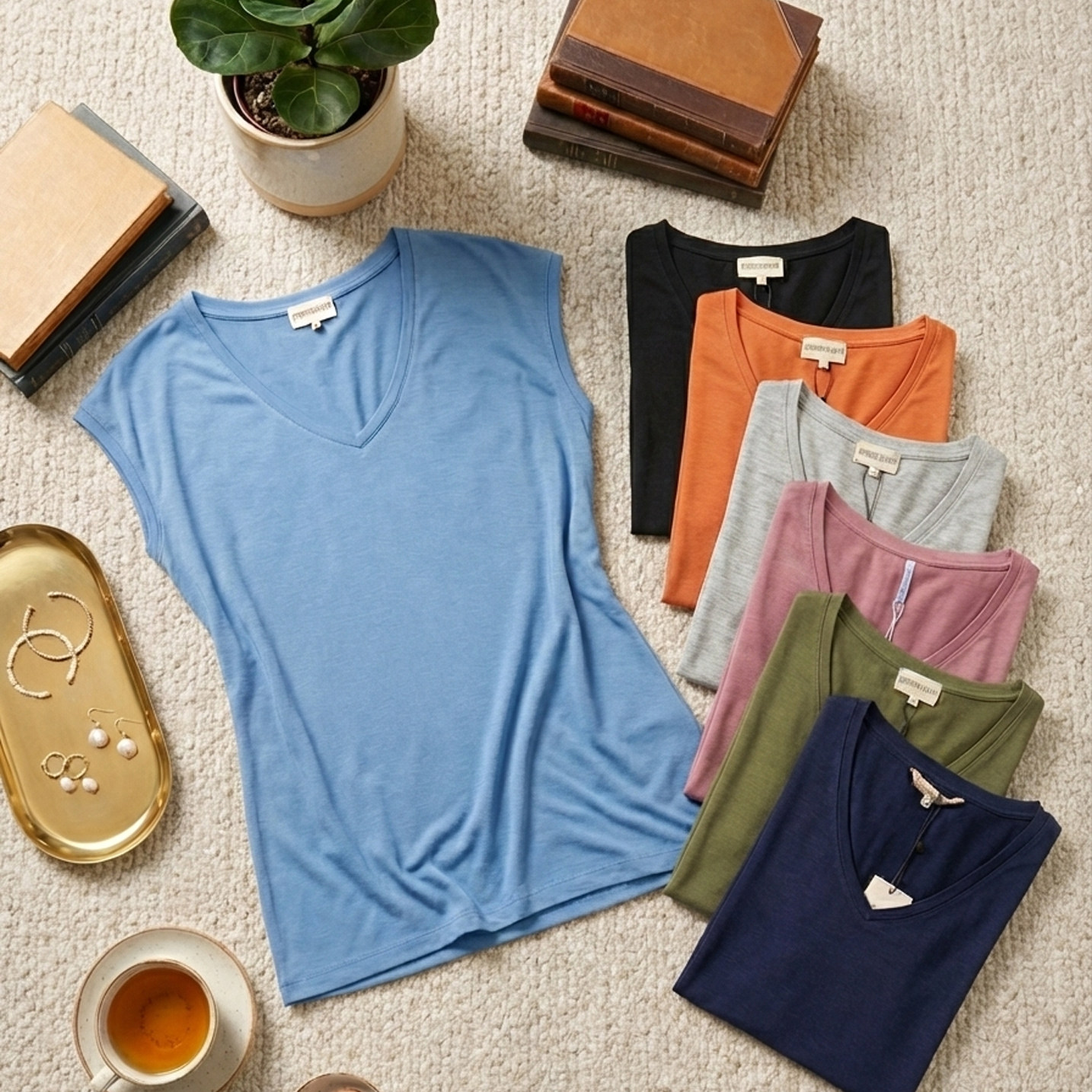 V领短袖纯棉宽松显瘦女T恤