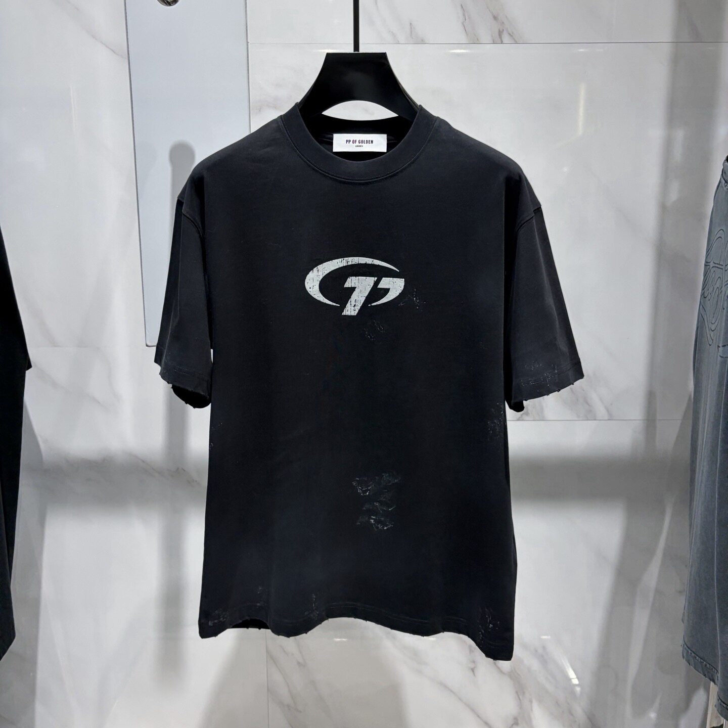 PP OF GOLDEN 26春夏新款logo字母做旧印花男士短袖T恤 622630
