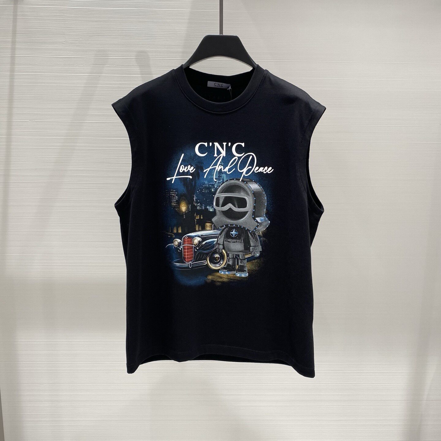 26春夏新款 CNC男士卡通人物汽车夜景logo字母印花圆领无袖T恤