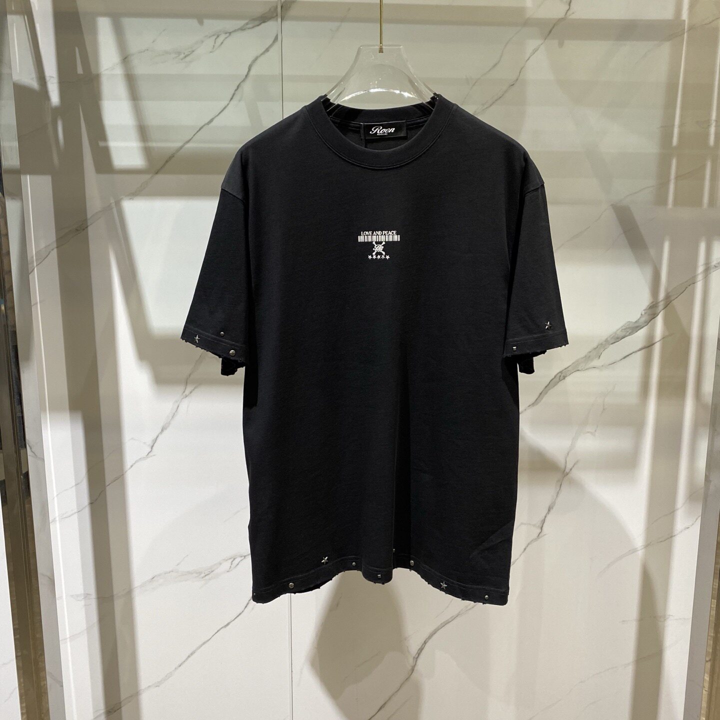 ROEN男装 26春夏新款logo字母印花星星铆钉装饰男士短袖T恤