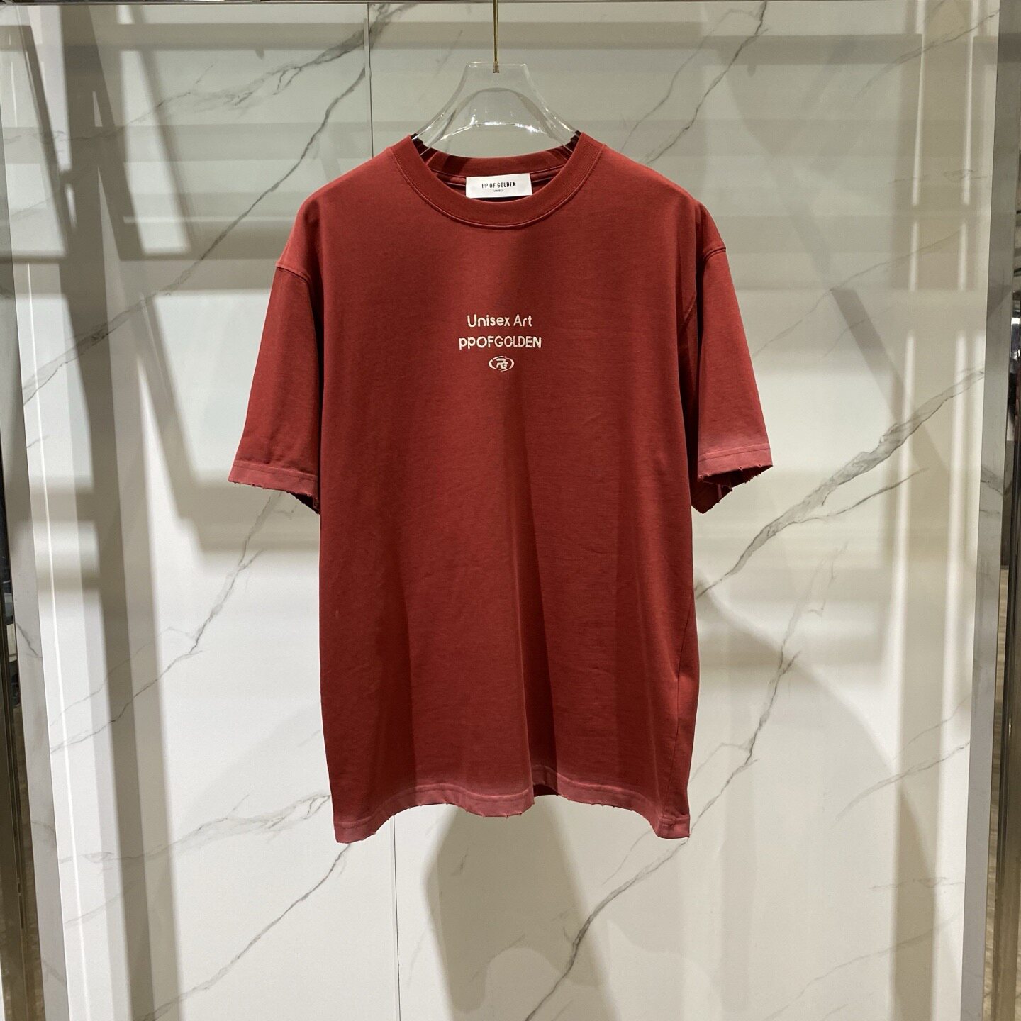 PP OF GOLDEN 26春夏新款logo字母印花破坏做旧男士短袖T恤622639