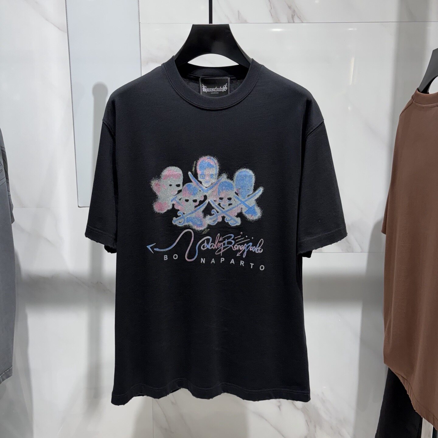 Dartin Bonaparto 26春夏双刀骷髅头logo字母闪粉印花男士短袖T恤