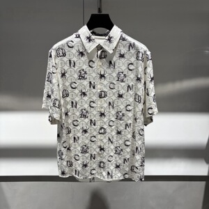 CNC男装 26春夏新款logo字母图案满身印花桑蚕丝男士短袖衬衫