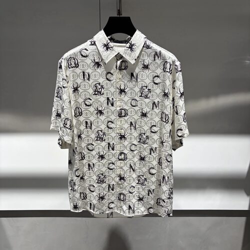 CNC男装 26春夏新款logo字母图案满身印花桑蚕丝男士短袖衬衫