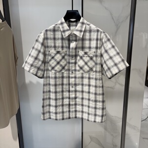 JOHN RICHMOND男装 26春夏新款logo字母刺绣男士格子休闲短袖衬衫