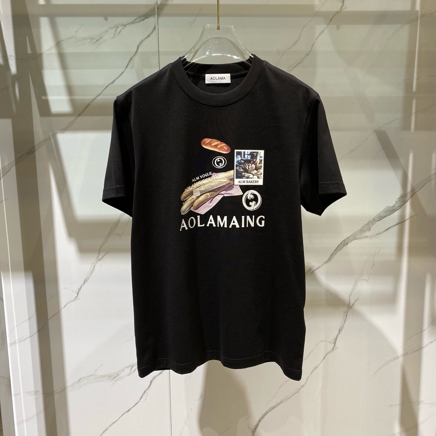AOLAMA 奥拉玛26春夏新款烤面包图案logo字母印花男士短袖T恤