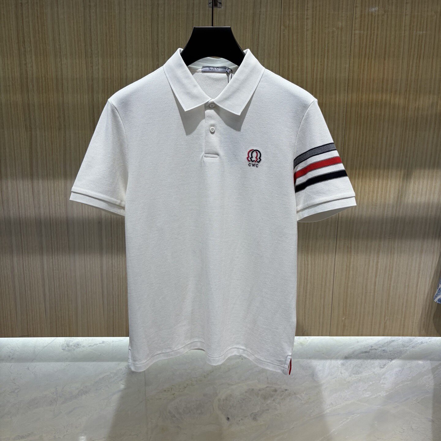 CNC 26春夏新款双色logo字母刺绣印花袖臂彩色条纹男士短袖POLO衫