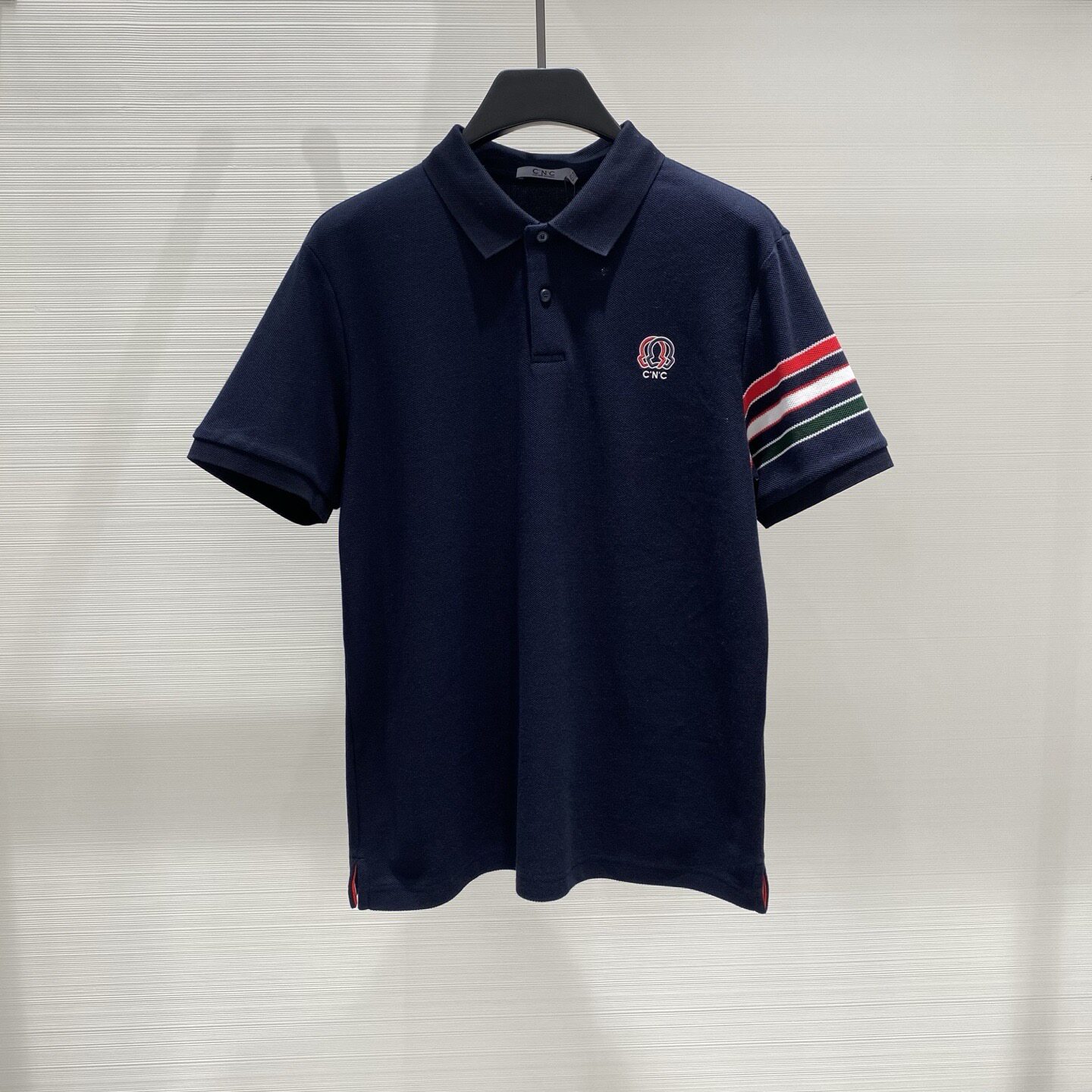 26春夏新款 CNC男士logo字母刺绣袖臂彩色条纹短袖POLO衫 262163