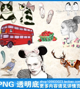 欧美复古森女系森林风手绘萌系卡通宝贝描述装饰PNG设计素材P101