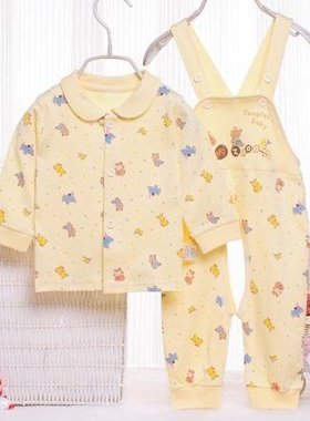 童泰春夏婴儿背带裤纯棉开档裆套装外出服连体衣宝宝背带裤30677