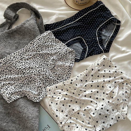 滑溜溜~内裤女冰丝牛奶丝无痕大码薄款黑格子豹纹三角裤新款