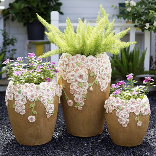 别墅户外庭院特大组合花盆三角梅复古仿陶瓷欧式花园阳台造景布置