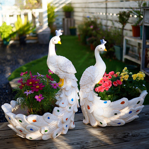 户外露台庭院花园阳台装饰摆放造景多肉植物种植清新孔雀花盆摆件