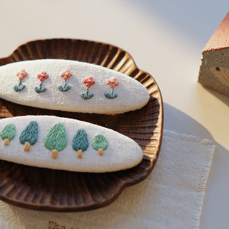 手工diy花朵小鸟刺绣发夹发卡水滴夹BB夹发饰材料包送小朋友礼物