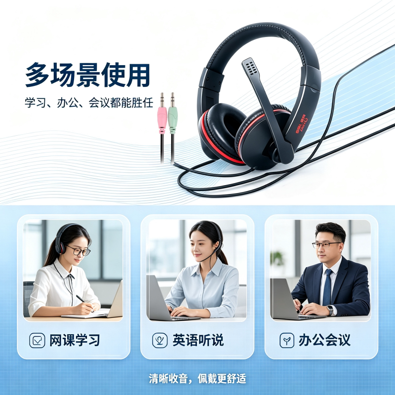 声籁A500台式机 PC电脑立体声耳机  游戏耳麦学习听歌头戴式3.5mm
