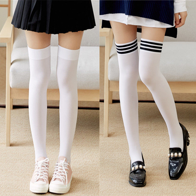 白色天鹅绒大腿袜夏天丝袜中筒袜子女黑色薄款长筒jk制服半筒日系
