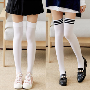 白色天鹅绒大腿袜夏天丝袜中筒袜子女黑色薄款长筒jk制服半筒日系